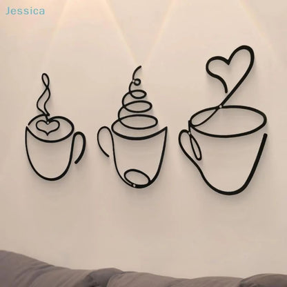 Modern coffee cup wall art for Kitchen and Coffee Bar – Black metal coffee wall decor