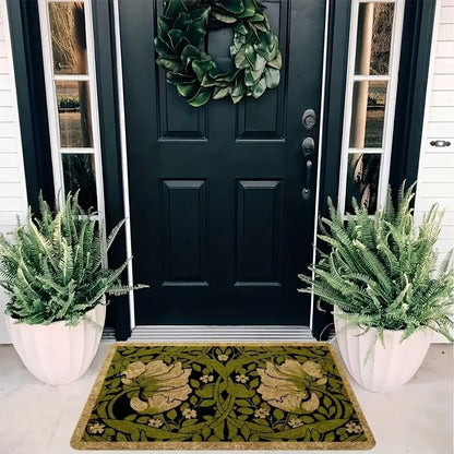 Botanical Welcome Floral Doormat | Green Indoor Plant Decoration | Machine Washable Rug for Bedroom & Hallway