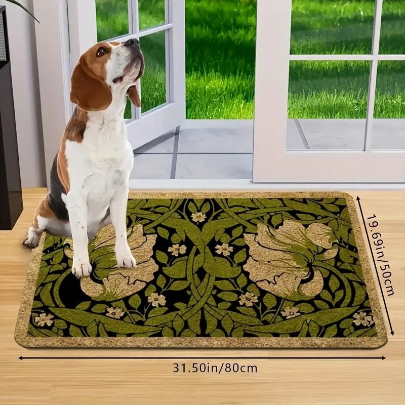 Botanical Welcome Floral Doormat | Green Indoor Plant Decoration | Machine Washable Rug for Bedroom & Hallway