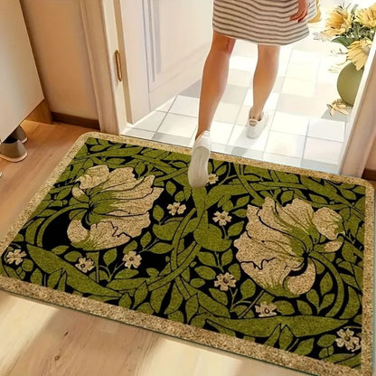Botanical Welcome Floral Doormat | Green Indoor Plant Decoration | Machine Washable Rug for Bedroom & Hallway