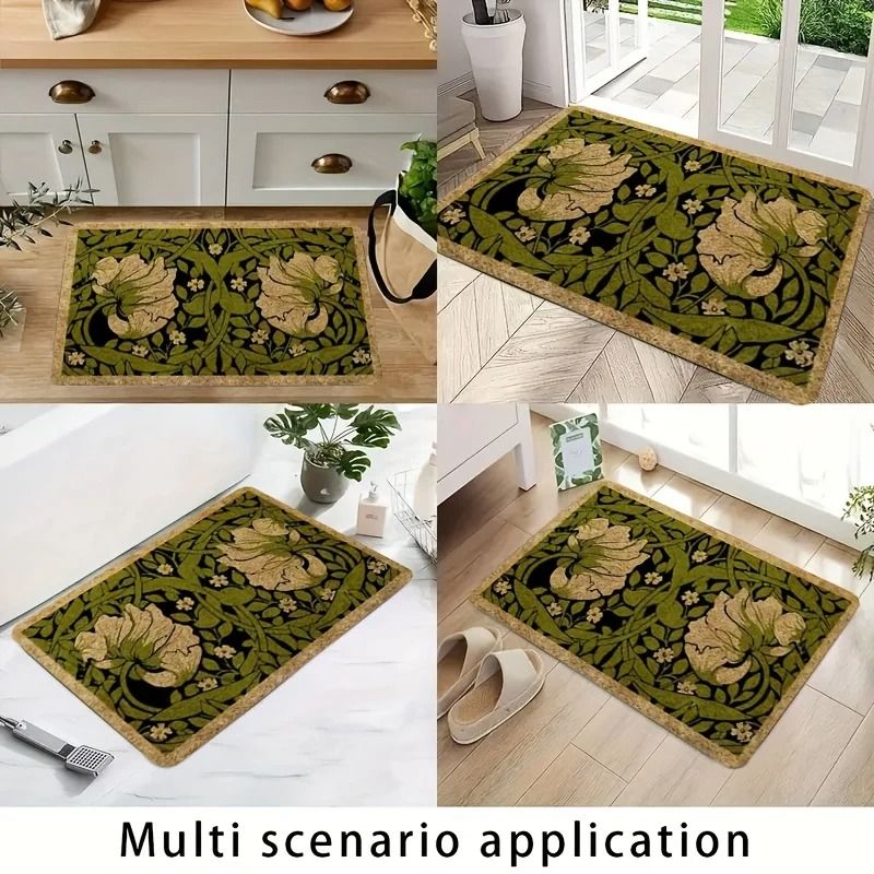Botanical Welcome Floral Doormat | Green Indoor Plant Decoration | Machine Washable Rug for Bedroom & Hallway