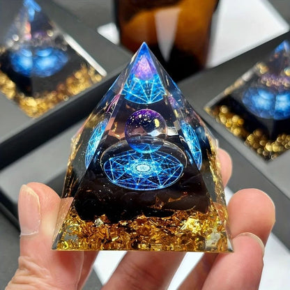 Lapis Lazuli Crystal Ball and Pyramid Geometric Decor Sculpture Set