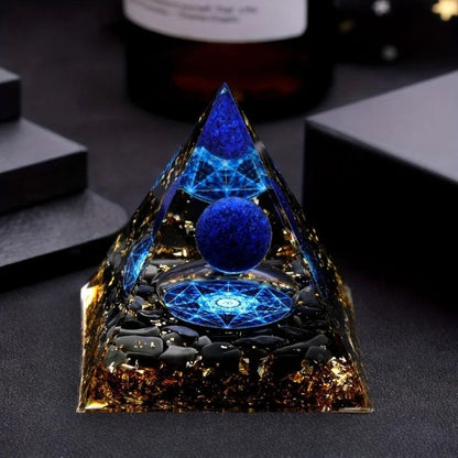 Lapis Lazuli Crystal Ball and Pyramid Geometric Decor Sculpture Set