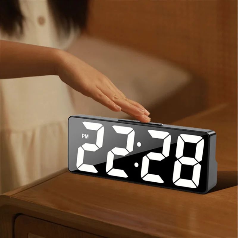 Modern LED Alarm Clock with Temperature Display & Adjustable Brightness