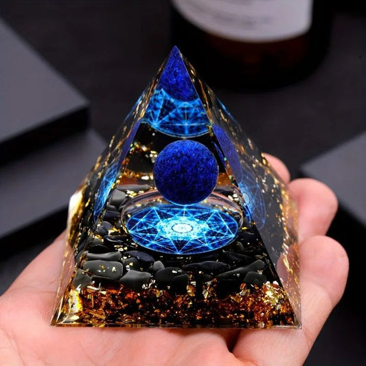 Lapis Lazuli Pyramid and Sphere Decor for Meditation and Desk Styling