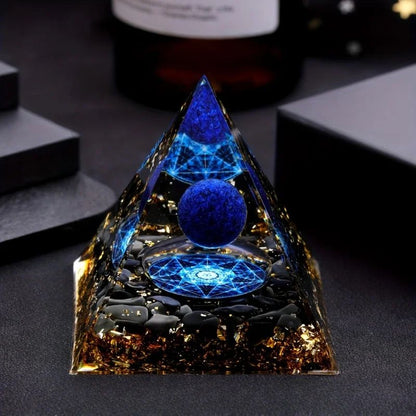 Lapis Lazuli Pyramid and Sphere Decor for Meditation and Desk Styling