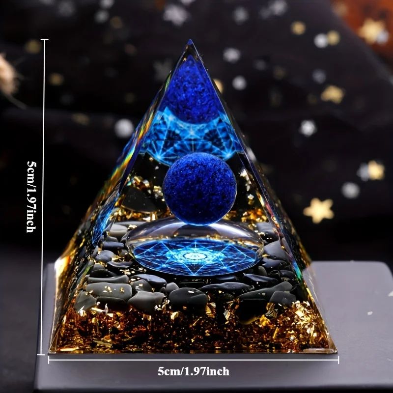 Lapis Lazuli Pyramid and Sphere Decor for Meditation and Desk Styling