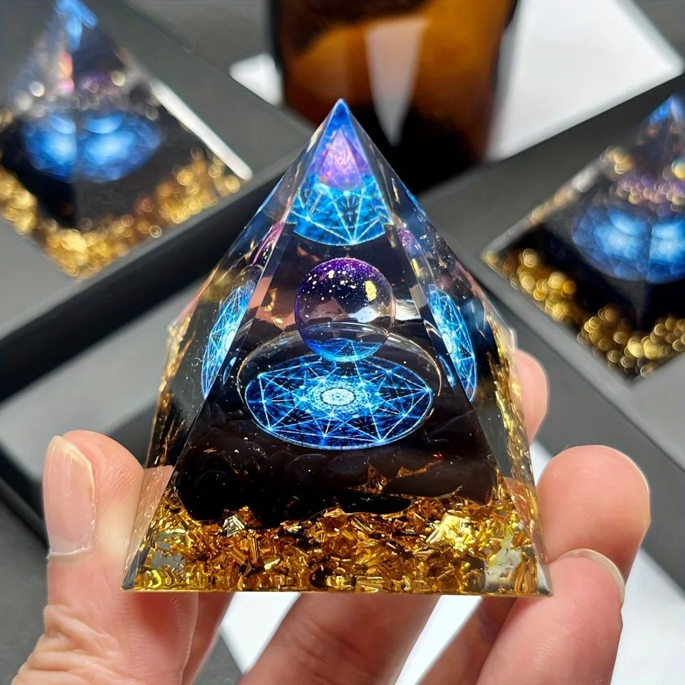 Lapis Lazuli Pyramid and Sphere Decor for Meditation and Desk Styling