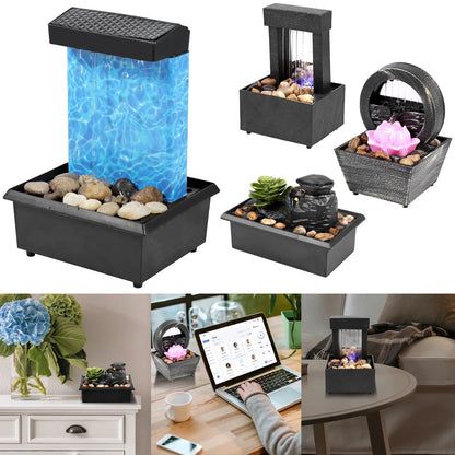 ZenFlow Tabletop Water Fountain with LED Light – USB/Battery Mini Desktop Waterfall Decor