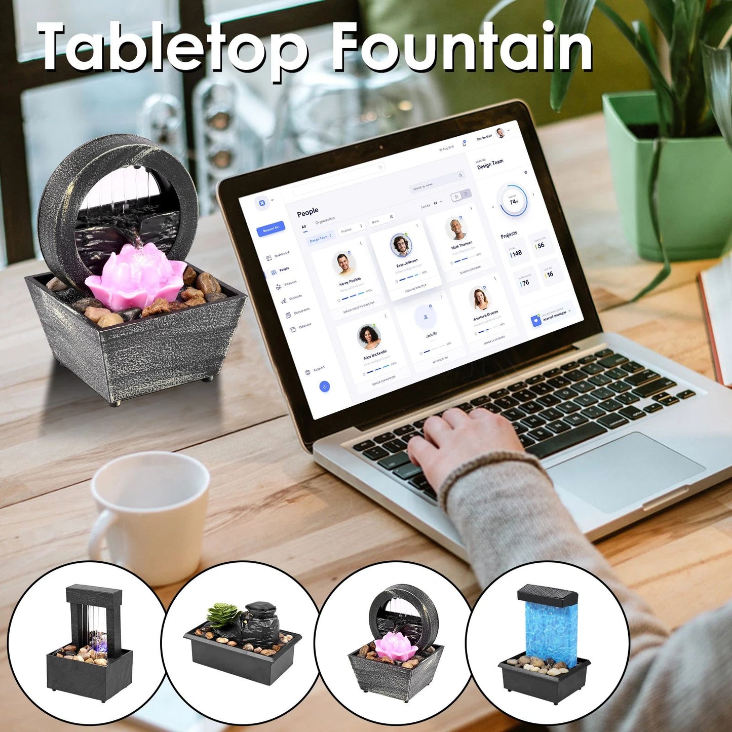 ZenFlow Tabletop Water Fountain with LED Light – USB/Battery Mini Desktop Waterfall Decor