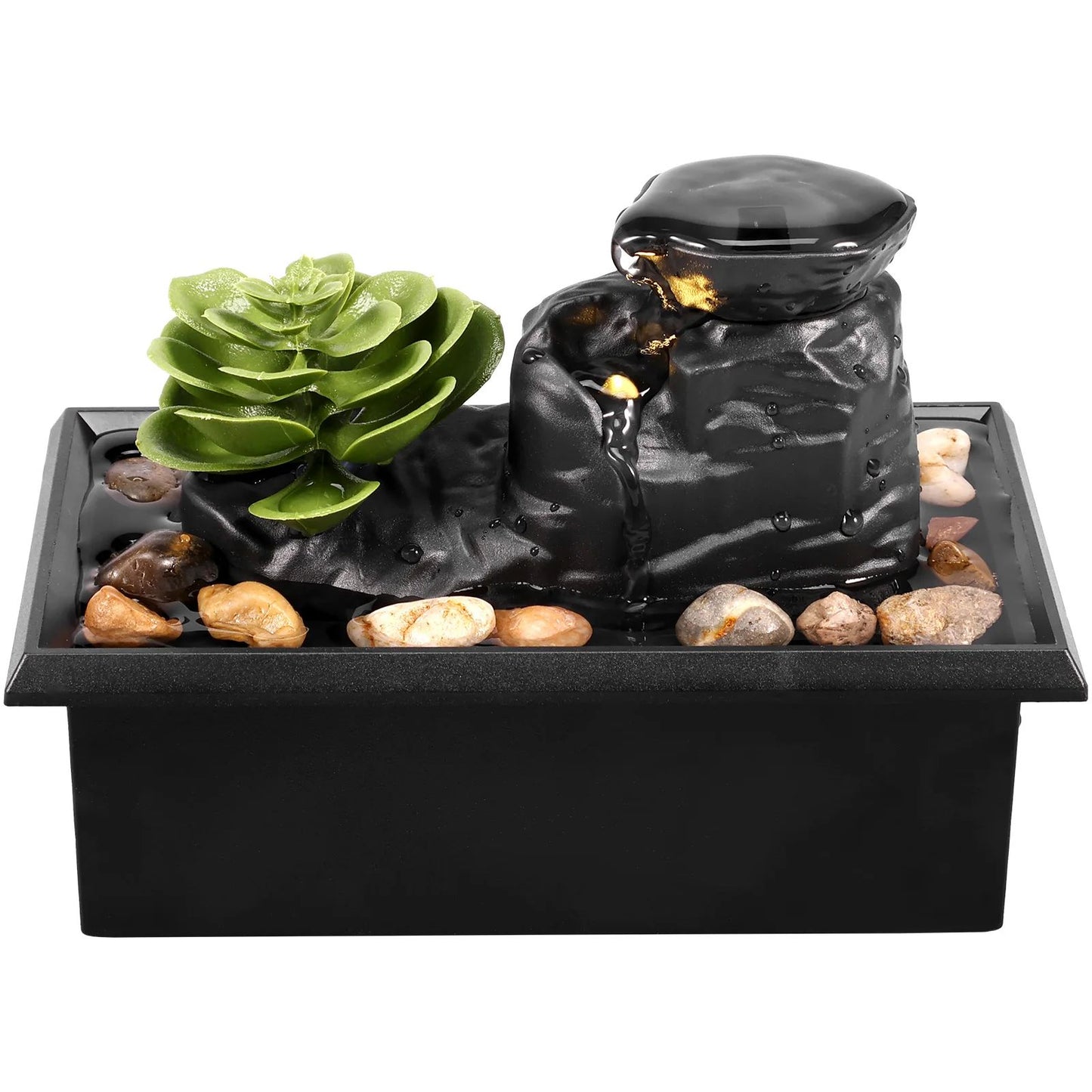 ZenFlow Tabletop Water Fountain with LED Light – USB/Battery Mini Desktop Waterfall Decor