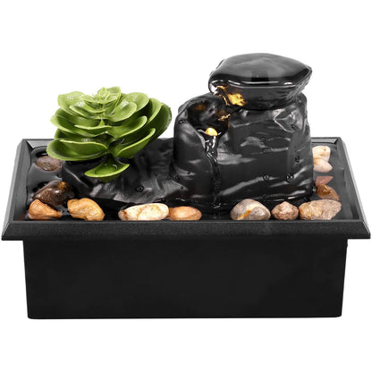 ZenFlow Tabletop Water Fountain with LED Light – USB/Battery Mini Desktop Waterfall Decor