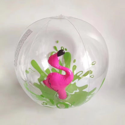 Transparent Inflatable Beach Ball with Flamingo Unicorn Designs for Kids Outdoor Water Fun