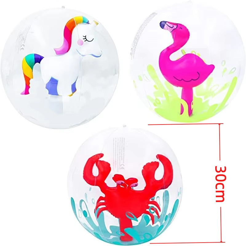 Transparent Inflatable Beach Ball with Flamingo Unicorn Designs for Kids Outdoor Water Fun