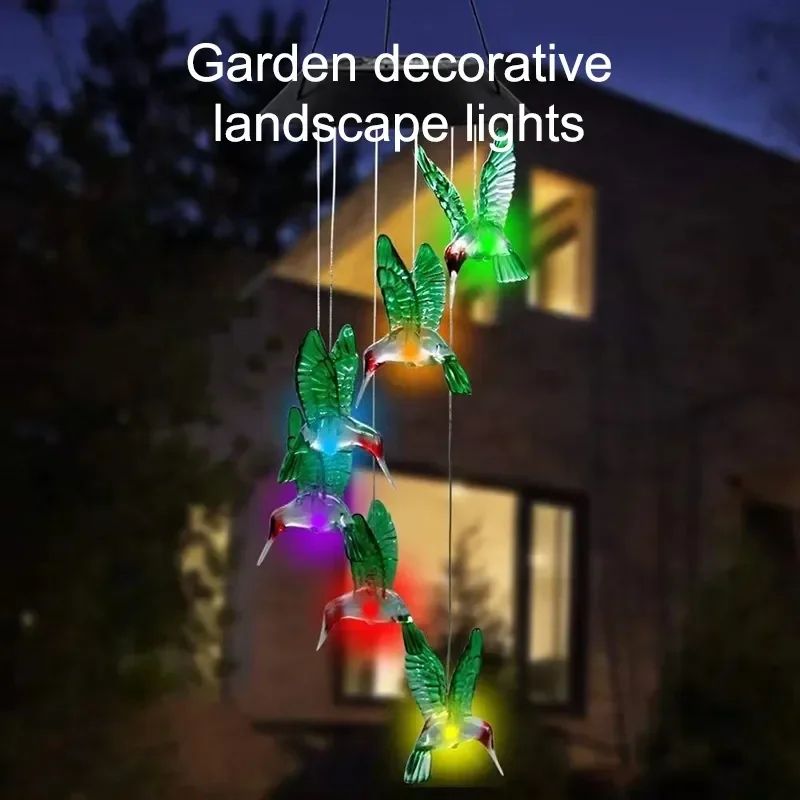 Solar Hummingbird LED Wind Chimes – Color-Changing Waterproof Garden Hanging Lights