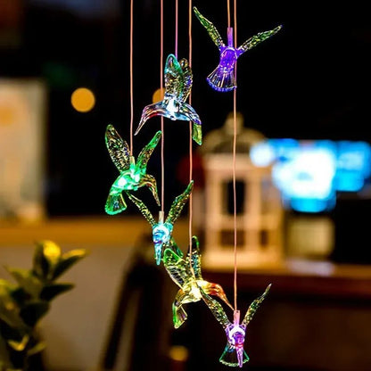 Solar Hummingbird LED Wind Chimes – Color-Changing Waterproof Garden Hanging Lights