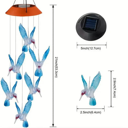 Solar Hummingbird LED Wind Chimes – Color-Changing Waterproof Garden Hanging Lights