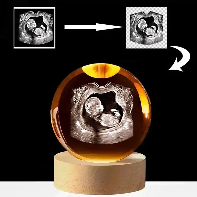 Personalized Baby Ultrasound Crystal Ball – 2D Laser Engraved Keepsake Glass Sphere Gift