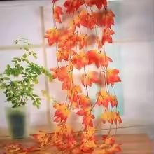 Artificial Red Maple Leaf Vine Garland for Fall Halloween and Thanksgiving Decor (7.55ft)