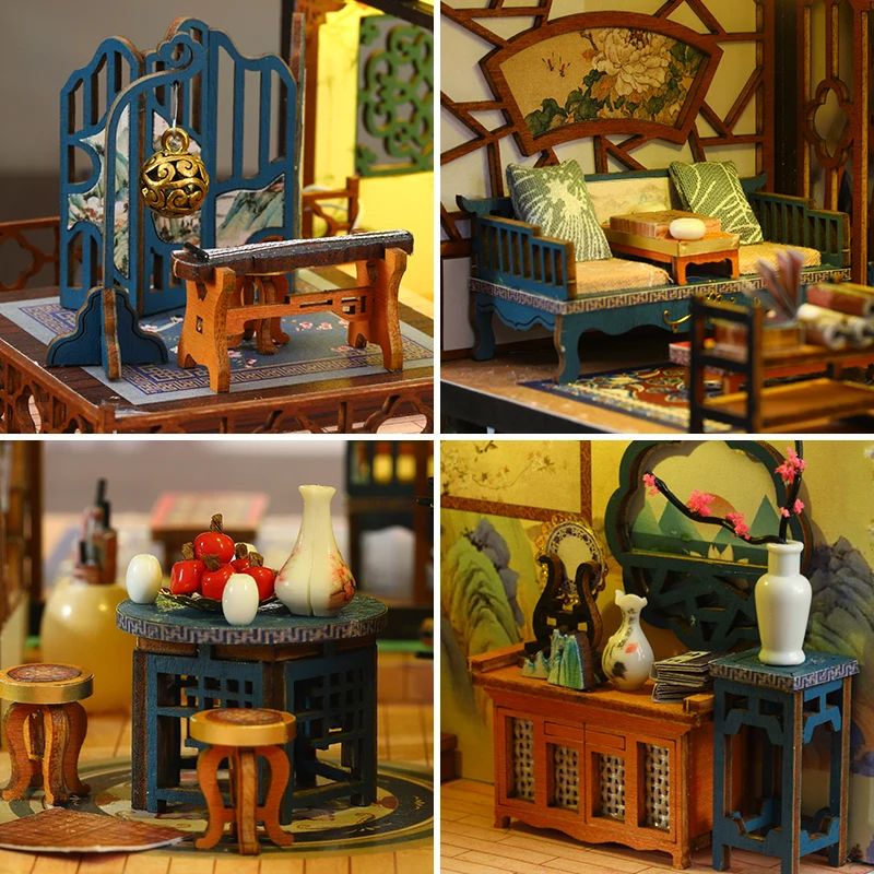 DIY Orchid Pavilion Book Nook Kit – 3D Ancient Chinese Miniature Model Shelf Insert Decor