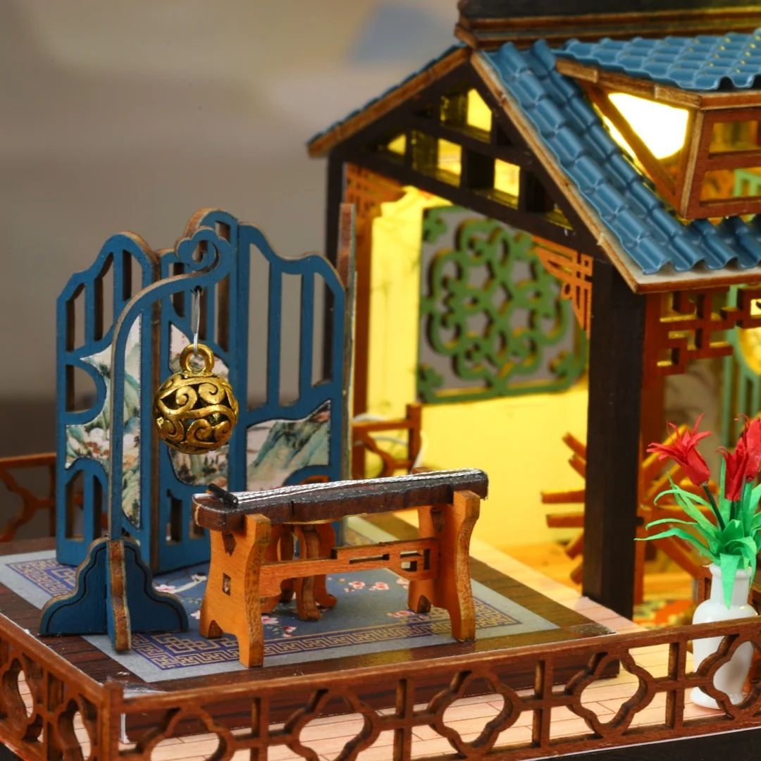 DIY Orchid Pavilion Book Nook Kit – 3D Ancient Chinese Miniature Model Shelf Insert Decor