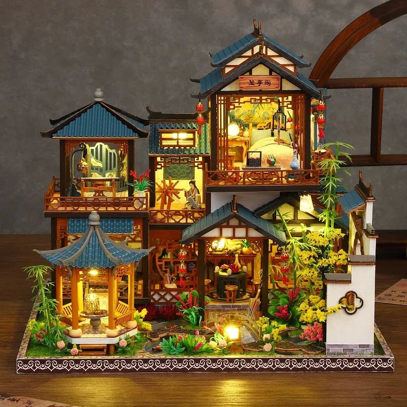 DIY Orchid Pavilion Book Nook Kit – 3D Ancient Chinese Miniature Model Shelf Insert Decor