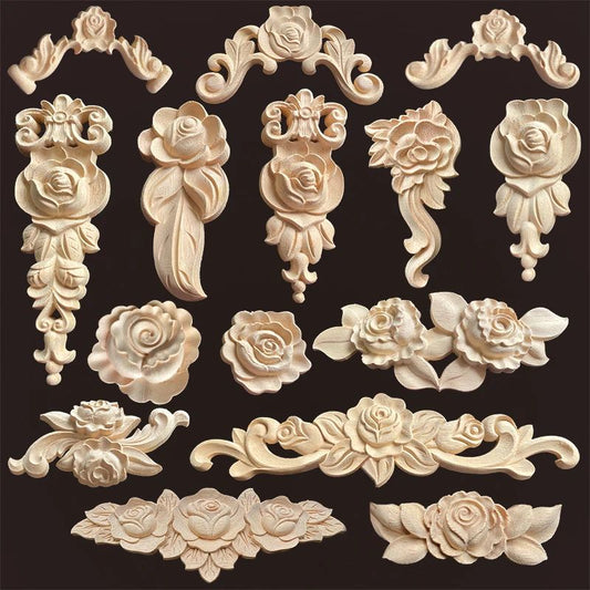 Vintage Rose Wood Carving Appliques – Decorative Onlays for Furniture & Antique Home Decor