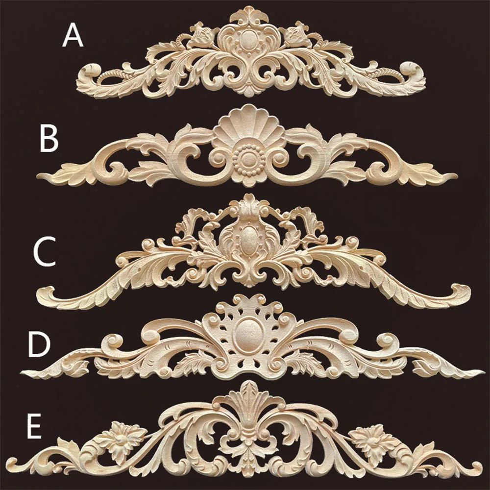 Natural Wood Carved Appliques & Onlays – Floral Furniture Trim Decorative Corner Frame for Wall, Door & DIY Crafts