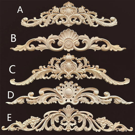 Natural Wood Carved Appliques & Onlays – Floral Furniture Trim Decorative Corner Frame for Wall, Door & DIY Crafts
