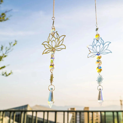Crystal Lotus Suncatcher Wind Chime – Metal Hanging Charm for Garden, Window & Home Decor