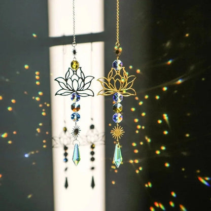 Crystal Lotus Suncatcher Wind Chime – Metal Hanging Charm for Garden, Window & Home Decor
