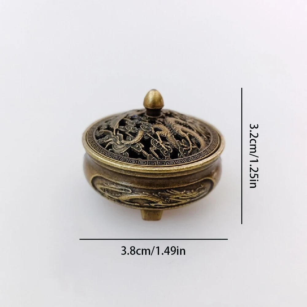 Antique Brass Incense Burner Dragon Phoenix Mini Incense Holder Decor