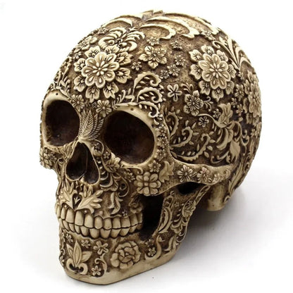Artistic Resin Skull Sculpture with Plum Blossom Decorative Home Statue