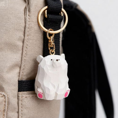 Hand-Carved Wooden Bear Keychain Cute Couple Animal Bag Charm Pendant