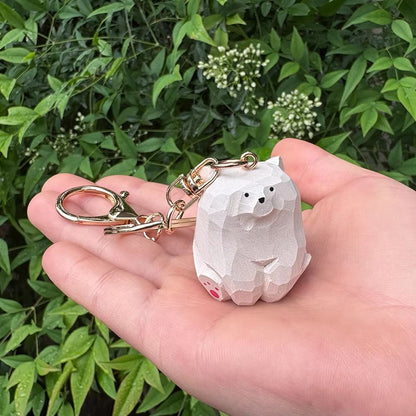 Hand-Carved Wooden Bear Keychain Cute Couple Animal Bag Charm Pendant