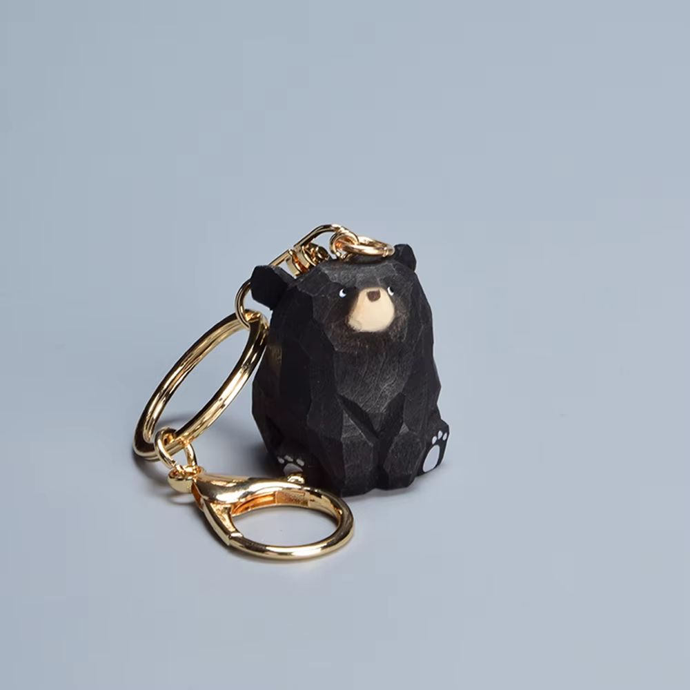 Hand-Carved Wooden Bear Keychain Cute Couple Animal Bag Charm Pendant