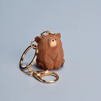 Hand-Carved Wooden Bear Keychain Cute Couple Animal Bag Charm Pendant