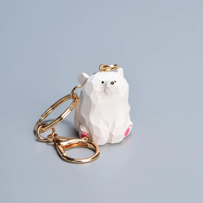 Hand-Carved Wooden Bear Keychain Cute Couple Animal Bag Charm Pendant