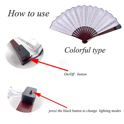 LED Neon Light Folding Fan – Glowing Rave Hand Fan for Party, Festival & Performance Decor