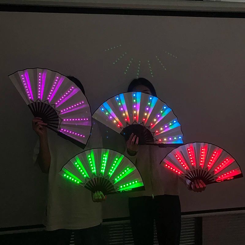 LED Neon Light Folding Fan – Glowing Rave Hand Fan for Party, Festival & Performance Decor