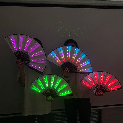 LED Neon Light Folding Fan – Glowing Rave Hand Fan for Party, Festival & Performance Decor