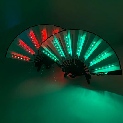 LED Neon Light Folding Fan – Glowing Rave Hand Fan for Party, Festival & Performance Decor