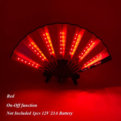LED Neon Light Folding Fan – Glowing Rave Hand Fan for Party, Festival & Performance Decor