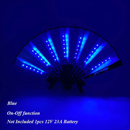 LED Neon Light Folding Fan – Glowing Rave Hand Fan for Party, Festival & Performance Decor