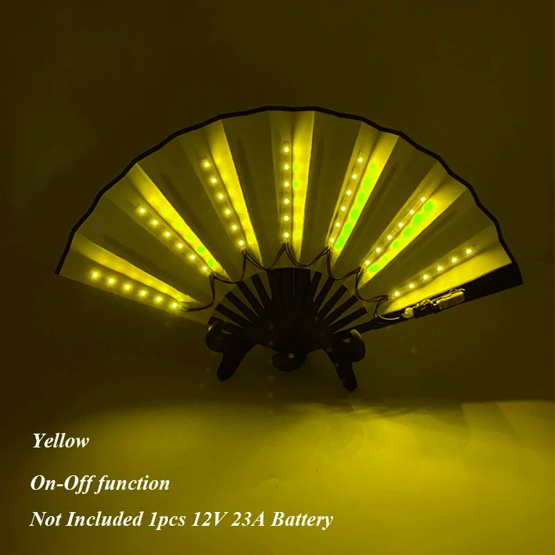 LED Neon Light Folding Fan – Glowing Rave Hand Fan for Party, Festival & Performance Decor