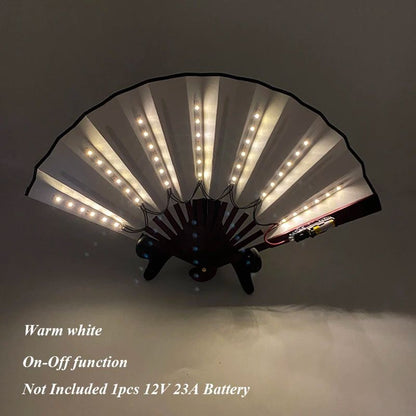 LED Neon Light Folding Fan – Glowing Rave Hand Fan for Party, Festival & Performance Decor