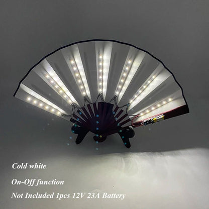 LED Neon Light Folding Fan – Glowing Rave Hand Fan for Party, Festival & Performance Decor