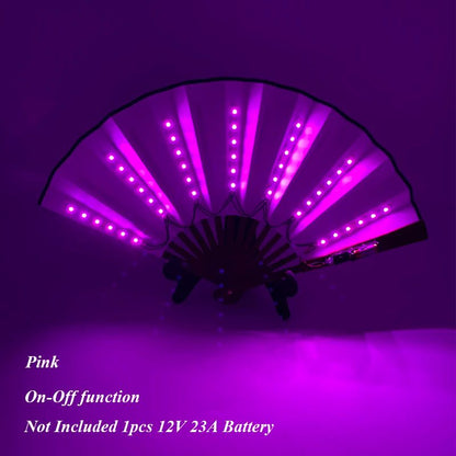 LED Neon Light Folding Fan – Glowing Rave Hand Fan for Party, Festival & Performance Decor