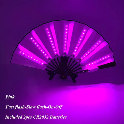 LED Neon Light Folding Fan – Glowing Rave Hand Fan for Party, Festival & Performance Decor