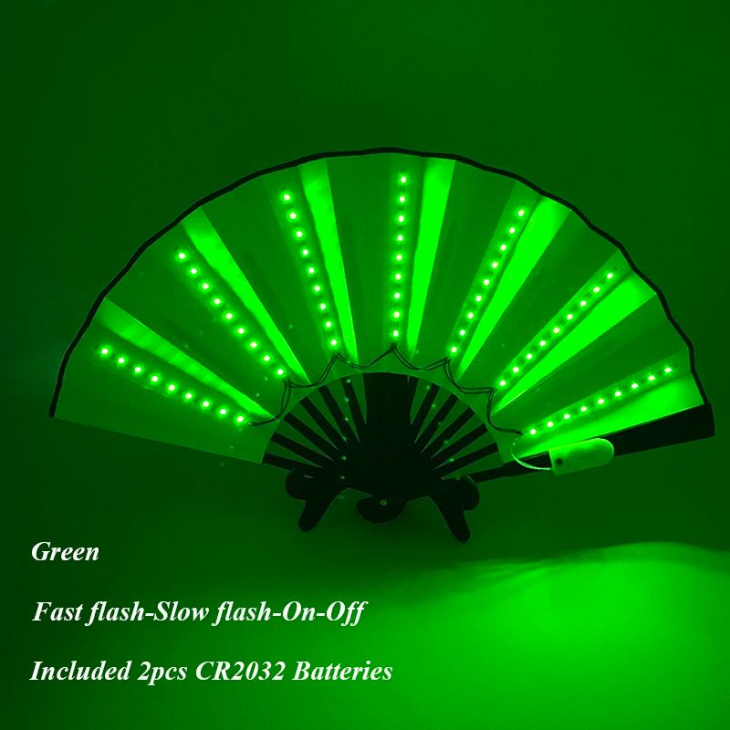 LED Neon Light Folding Fan – Glowing Rave Hand Fan for Party, Festival & Performance Decor